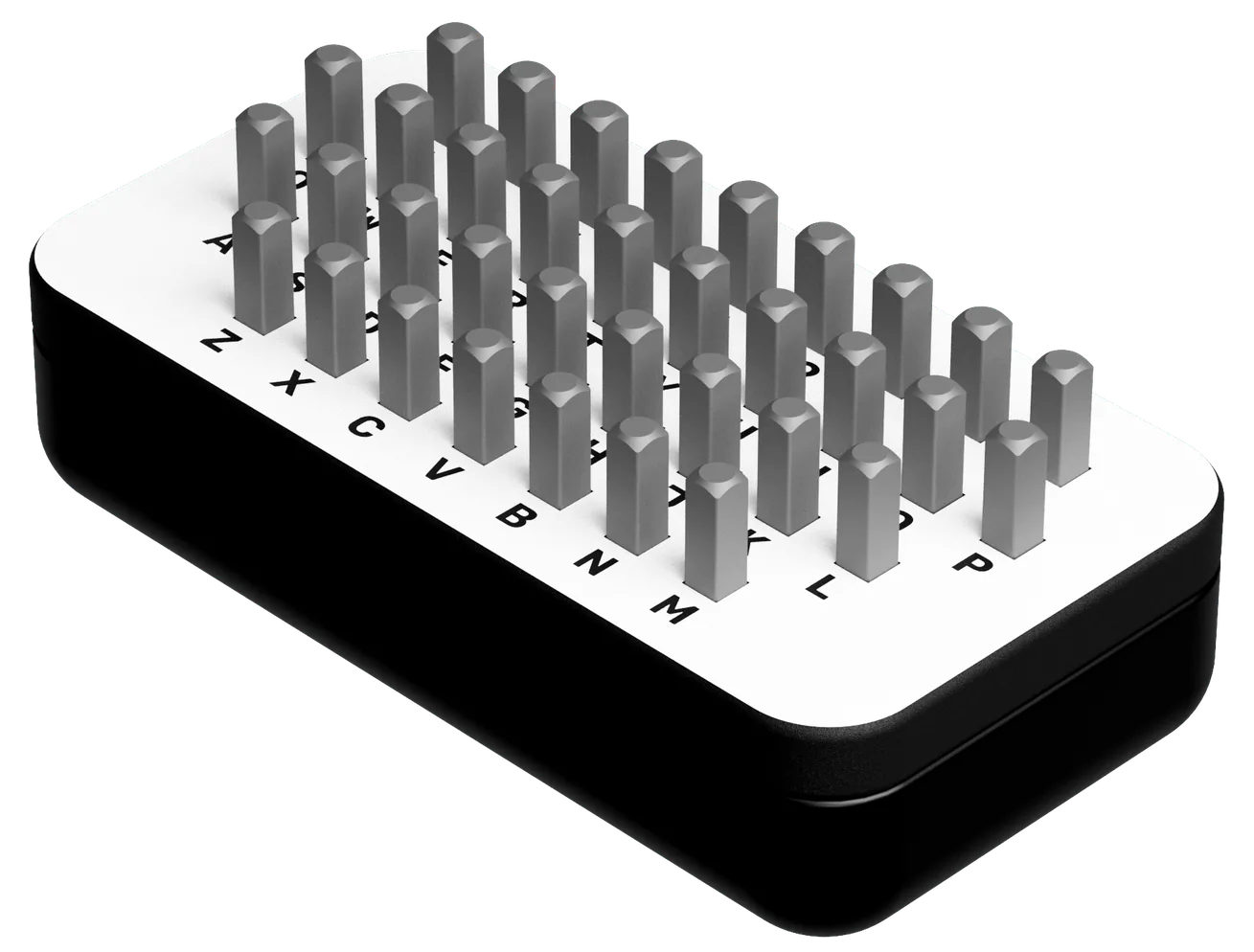 QWERTY stamp stand on the underside of the box