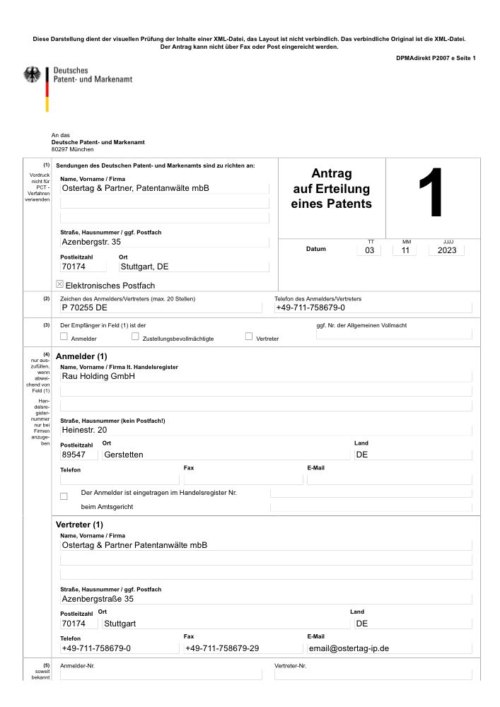 DPMA patent application — tear-strip perforation
